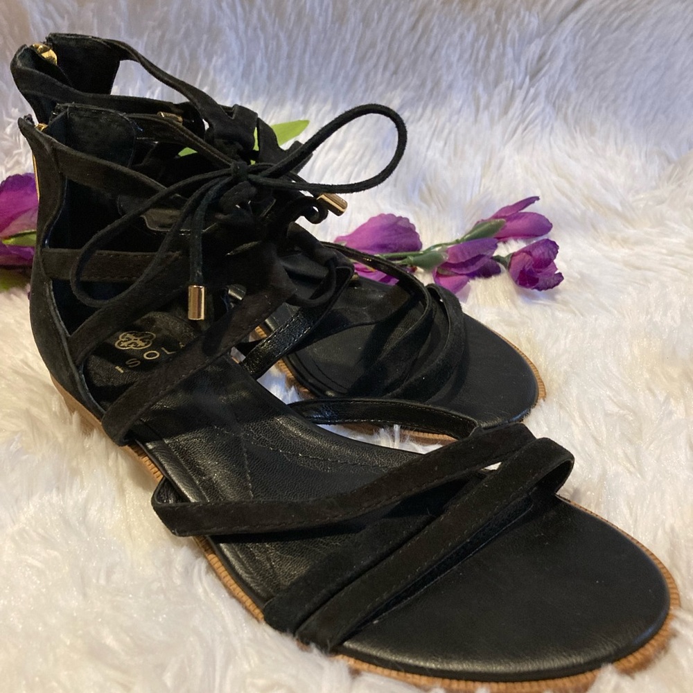 Isola Black Sandal Heels Suede Women’s Zips at Heel Size 7.5